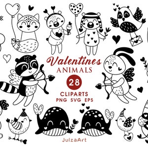 Animal Valentines clipart, Valentines day svg, Black and white animal svg, Love png, Valentines for kids, Digital download, Commercial use