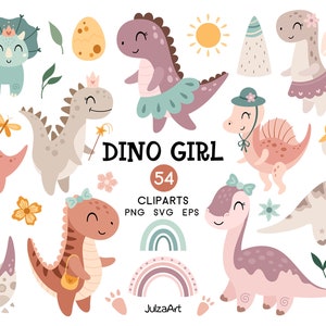 Dinosaur clipart, Dinosaur svg, Dinosaur Birthday clipart, Cute Dinosaur girl png, Dinosaur Baby shower, Digital download, Commercial use
