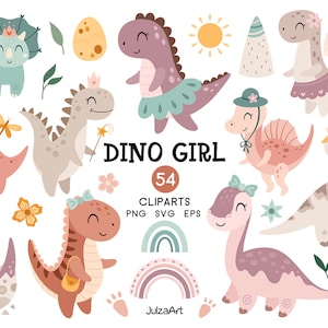 Dinosaurier Clipart, Dinosaurier svg, Dinosaurier Geburtstag Clipart, süßes Dinosaurier Mädchen png, Dinosaurier-Babyparty, digitaler Download, kommerzielle Nutzung