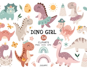 Dinosaur clipart, Dinosaur svg, Dinosaur Birthday clipart, Cute Dinosaur girl png, Dinosaur Baby shower, Digital download, Commercial use