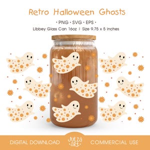 Floral Halloween Ghost 16oz Glass Can Wrap PNG Cute Ghost and Flower Cup Wrap SVG Girly Spooky Season Tumbler Wrap Happy Halloween Aesthetic