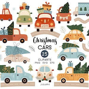 Natal clipart Natal carro svg Retro Natal caminhão svg Árvore de Natal caminhão Vintage Natal png Download digital Uso comercial