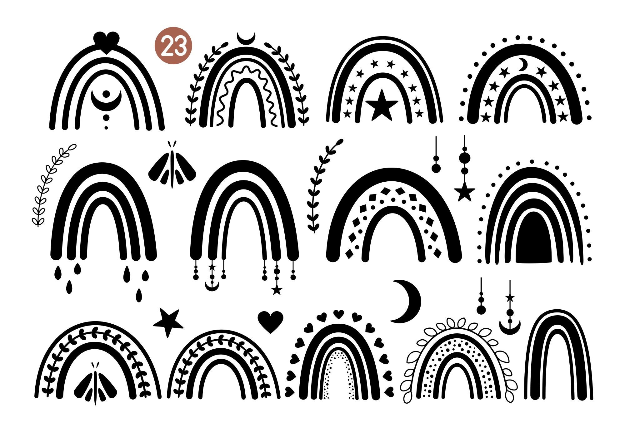 Rainbow Clipart Boho Rainbow Svg Black and White Rainbow Etsy UK