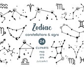 Black and white zodiac sign svg, Zodiac constellations clipart, Celestial child horoscope, Nursery prints, Digital download, Commercial use