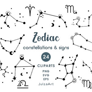 Signo do zodíaco preto e branco svg, constelações do zodíaco clipart, horóscopo celestial infantil, impressões de berçário, download digital, uso comercial