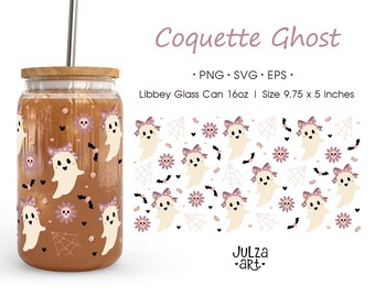 Coquette Halloween Ghost 16oz Libbey Can Wrap: Spooky Season PNG SVG Design (Digital Download)