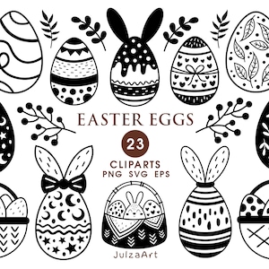 Ostern Clipart, schwarz weiß Oster svg, Ostereier svg, Frohe Ostern png, Oster Dekor, Vektor, digitaler Download, kommerzielle Nutzung