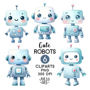 Robot png, Cute robot clipart, Watercolor robot clip art, Kawaii robot print, Baby boy clipart, Robot decor, Baby shower, Digital download