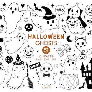 Ghost clipart, Halloween ghost svg, Black and white Halloween clipart, Kids Halloween svg, Cute ghost png, Digital download, Commercial use