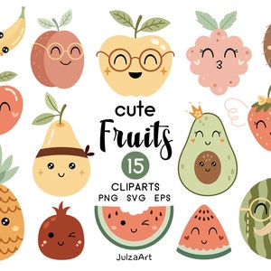 Obst svg, süßes Obst Clipart, Kawaii Obst png, Tropische Früchte, Sommer Clipart, Boho Kindergarten Drucke, digitaler Download, kommerzielle Nutzung