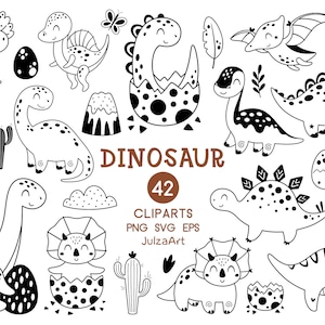 Dinosaurier Clipart, schwarz weiß Dinosaurier svg, Dinosaurier Geburtstag Clipart, Baby Dinosaurier png, Babyparty, digitaler Download, kommerzielle Nutzung