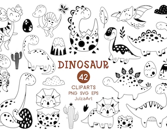 Dinosaur clipart, Black and white Dinosaur svg, Dinosaur Birthday clipart, Baby dinosaur png, Baby shower, Digital download, Commercial use