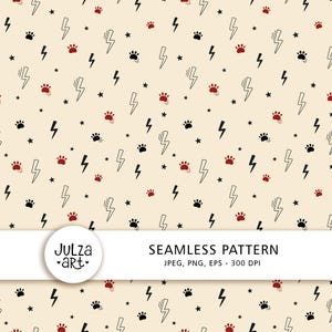 Minimalist pattern Superhero seamless pattern Lightning Stars Paw prints Baby boy digital paper Nursery sublimation design Digital download