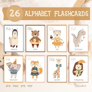 Printable Alphabet Flashcards, Baby Alphabet book, Woodland alphabet printable, Alphabet letters, Animal alphabet, Digital download
