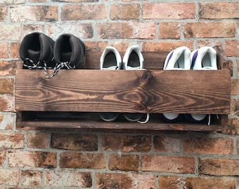 Handcrafted solid pine wall mounted 500mm shoe rack