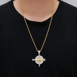 Colgante de brújula de diamantes y cadena de cuerdas helados viene con caja de joyas de callisto, bolsa de joyas de callisto y bolsa de regalo callisto