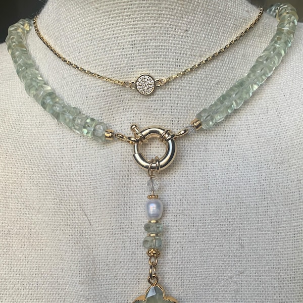 Grade AAA Green Amethyst Necklace with pendant.