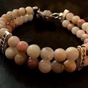 SOLD Really pretty Pink Opal dual strand with White Gold Pave Bracelet