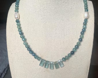 Grade AAA Kyanite and Freshwater Pearl Necklace