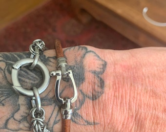 Distressed Brown Leather Bracelet: Stainless Steel Clasp