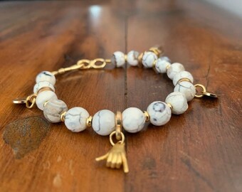 Fire Agate Bracelet: Gold Shaka Charm, Boho Beach Style