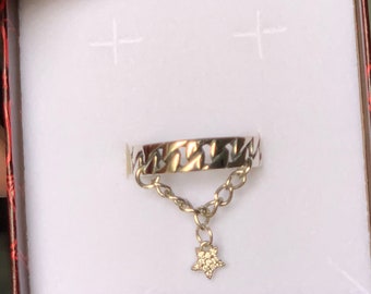 Sterling Silver Chain Link Ring: Modern Dangle Star Charm, Adjustable
