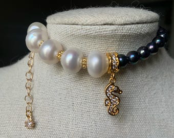 Elegance galor! AAA Freshwater Pearls with Peacock Pearl bracelet