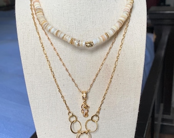 Shell and Gold chain with pendant layered necklaces