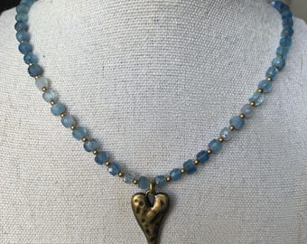 AAA Aquamarine with Brass Necklace