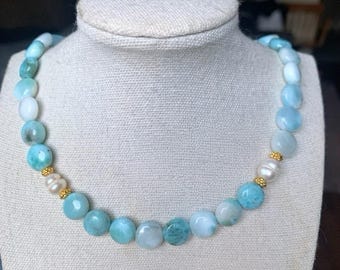 AAA Larimar and Pearl Necklace
