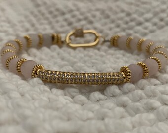 14k Gold Micro Pave Pink Quartz Bracelet - 7.5”
