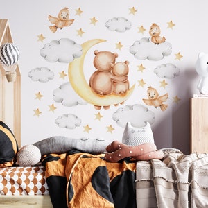 Teddy Bear Wall Decal with Stars and Moon for Baby Room