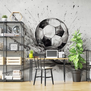 Fußball Tapete Wandbild: Handgezeichnet Effekt, Kinderzimmer Dekor