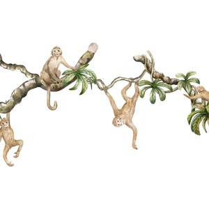 Pegatinas de pared de mono, calcomanía de pared de Safari, calcomanía de pared de la selva, calcomanía de mono, decoración de vivero de Safari, calcomanías de pared para niños imagen 5