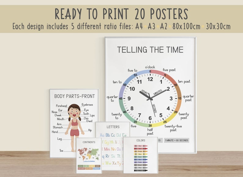 Set of 20 Educational Posters, Montessori Classroom Decor, Homeschool Prints, Alphabet Chart, ABC Poster, Toddler Room Decor, Art Printable image 9