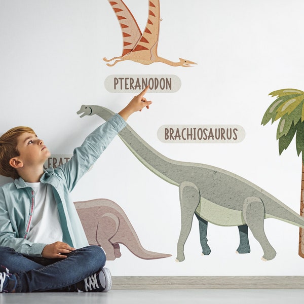 Learning Stickers with Dinosaur Names, Self-Adhesive Wall Sticker Set for Baby Room