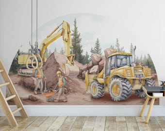 Construction Vehicles Wall Stickers, Excavator, Bulldozer, Kids Room Decals