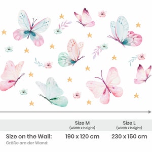 Decalcomania da muro con farfalle per bambini, adesivo farfalle, decalcomania acquerello, stelle adesive, adesivi per ragazze, decorazione camera per ragazze, decorazione asilo nido immagine 9
