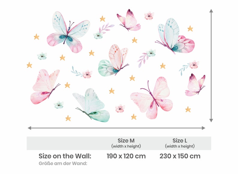 Decalcomania da muro con farfalle per bambini, adesivo farfalle, decalcomania acquerello, stelle adesive, adesivi per ragazze, decorazione camera per ragazze, decorazione asilo nido immagine 9