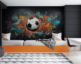 Papel pintado para niños, papel pintado para niños, papel pintado juvenil, papel pintado de fútbol, papel pintado de balón de fútbol, mural de fútbol, estilo moderno de graffiti