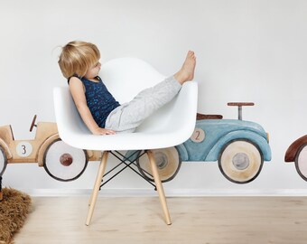 Watercolor Retro Cars Wall Decal: Boys Nursery Decor