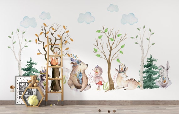 Kit 45 Stickers Muraux Enfants - Animaux de la forêt