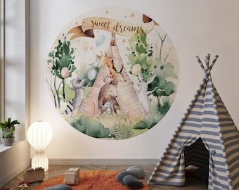 Vinilos infantiles, Animales del Bosque, Animales con Globos estilo Boho, pegatinas autoadhesivas de Acuarela.