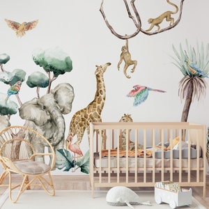 Pegatinas de pared Safari Jungle Vinilo decorativo Savanna Spirit: Decoración de guardería de animales para niños imagen 2