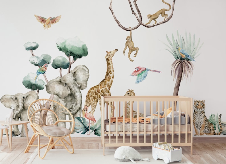 Autocollants muraux Safari Jungle Autocollant mural esprit savane : animaux, décoration de chambre d'enfant pour enfants image 2