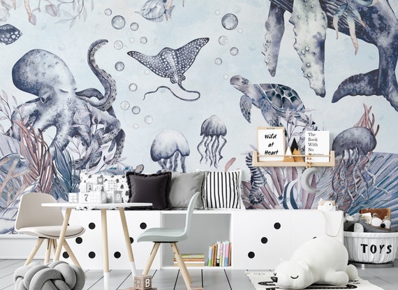 Watercolor Underwater Sea Wallpaper: Kids Nursery Decor