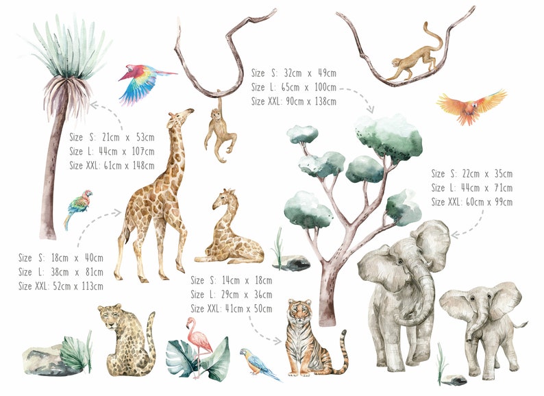 Autocollants muraux Safari Jungle Autocollant mural esprit savane : animaux, décoration de chambre d'enfant pour enfants image 6