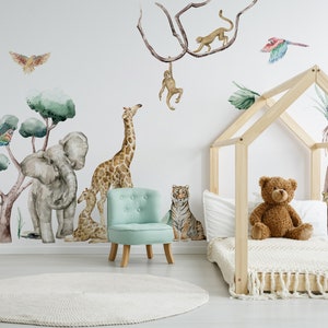 Pegatinas de pared Safari Jungle Vinilo decorativo Savanna Spirit: Decoración de guardería de animales para niños imagen 1