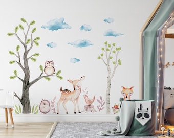 Forest Animal Wall Decals: Fox, Deer, Bird Stickers for Kids Room