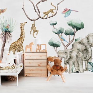 Pegatinas de pared Safari Jungle Vinilo decorativo Savanna Spirit: Decoración de guardería de animales para niños imagen 4